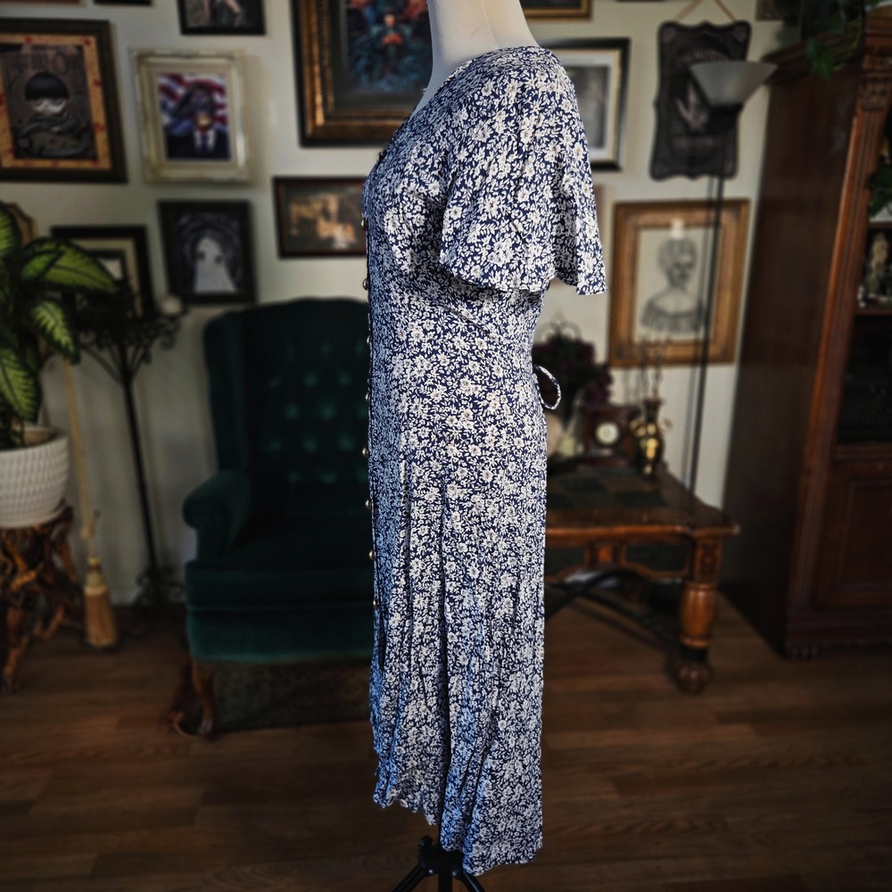 Caroline Wells Floral Dress Vintage 90s Rayon Button Front Corset Back Maxi S - Picture 5 of 7